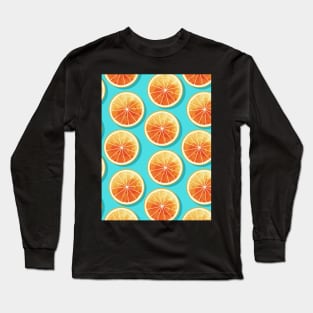 Orange Slices on Blue Long Sleeve T-Shirt